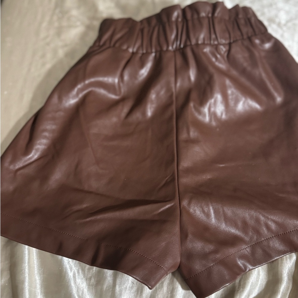 Brown Leather Women's Shorts
